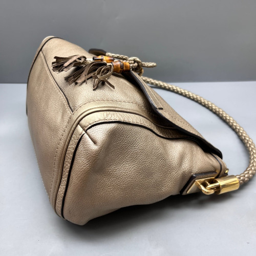 Gucci Bamboo Two-Way Bag Grained Calfskin Dark Deige