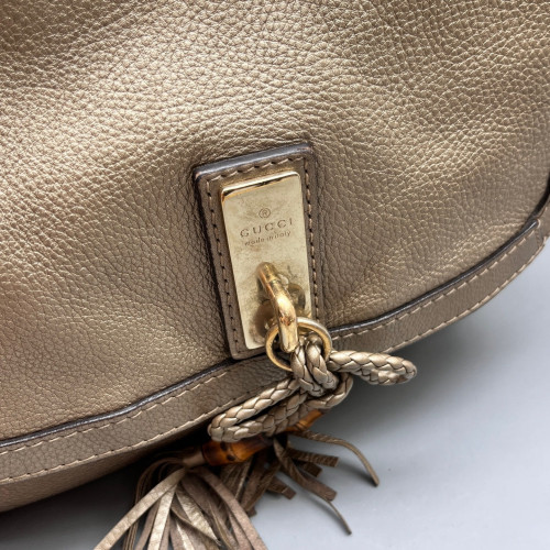 Gucci Bamboo Two-Way Bag Grained Calfskin Dark Deige