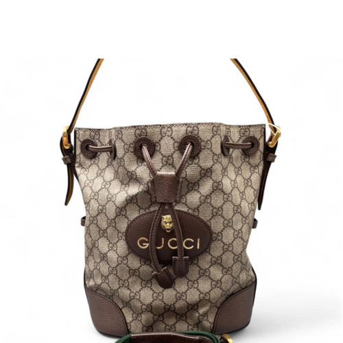 Gucci Web Bucket GG Monogram Grained Calfskin Brown Khaki