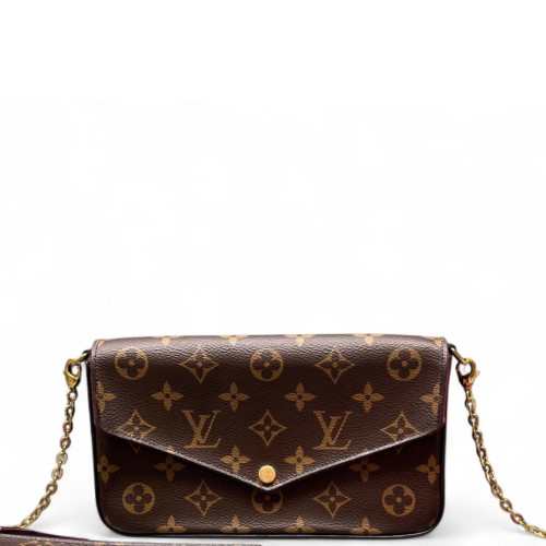 Louis Vuitton Pochette Felicie Chain Wallet Monogram Brown Red