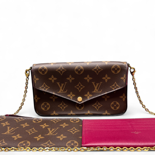 Louis Vuitton Pochette Felicie Chain Wallet Monogram Brown Red