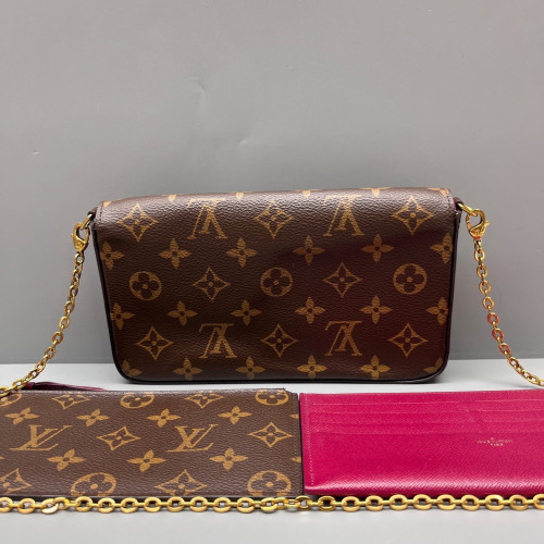 Louis Vuitton Pochette Felicie Chain Wallet Monogram Brown Red