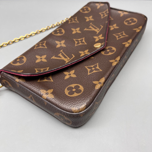 Louis Vuitton Pochette Felicie Chain Wallet Monogram Brown Red
