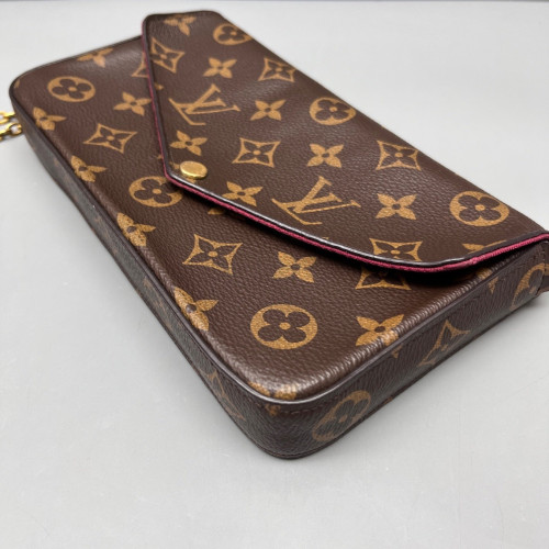 Louis Vuitton Pochette Felicie Chain Wallet Monogram Brown Red
