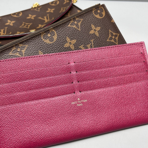 Louis Vuitton Pochette Felicie Chain Wallet Monogram Brown Red