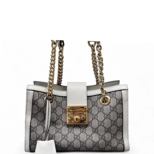 Gucci Small Padlock Tote Calfskin GG Supreme Monogram White Beige Brown