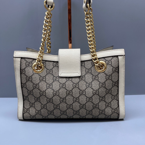 Gucci Small Padlock Tote Calfskin GG Supreme Monogram White Beige Brown