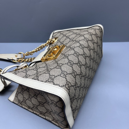 Gucci Small Padlock Tote Calfskin GG Supreme Monogram White Beige Brown