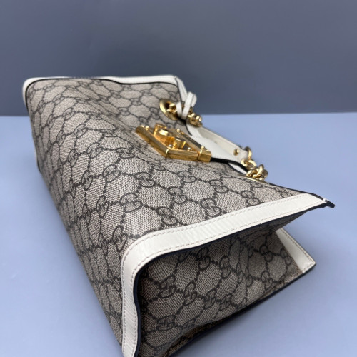 Gucci Small Padlock Tote Calfskin GG Supreme Monogram White Beige Brown
