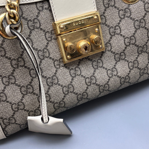 Gucci Small Padlock Tote Calfskin GG Supreme Monogram White Beige Brown