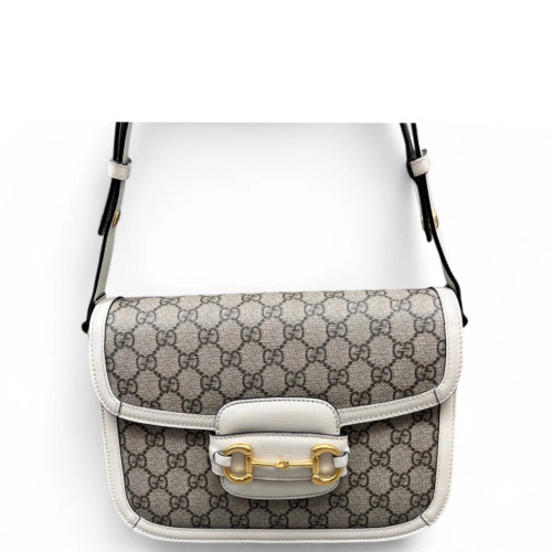 Gucci Medium Horsebit 1955 GG Monogram Calfskin Brown White Beige