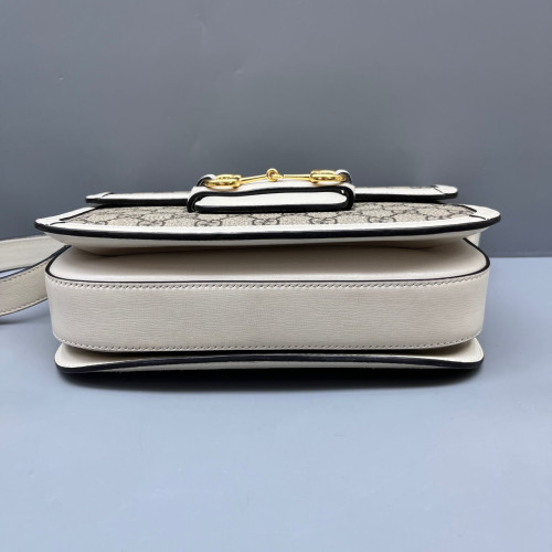 Gucci Medium Horsebit 1955 GG Monogram Calfskin Brown White Beige