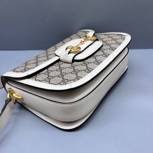 Gucci Medium Horsebit 1955 GG Monogram Calfskin Brown White Beige