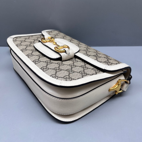 Gucci Medium Horsebit 1955 GG Monogram Calfskin Brown White Beige
