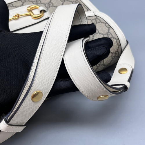 Gucci Medium Horsebit 1955 GG Monogram Calfskin Brown White Beige