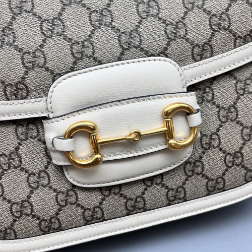 Gucci Medium Horsebit 1955 GG Monogram Calfskin Brown White Beige