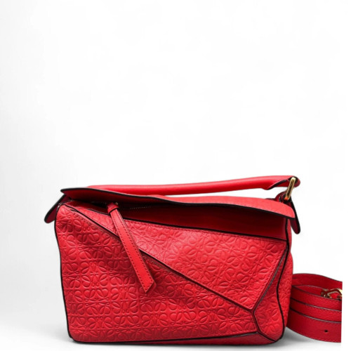 Loewe Small Puzzle Anagram Debossed Calfskin Calfskin Red