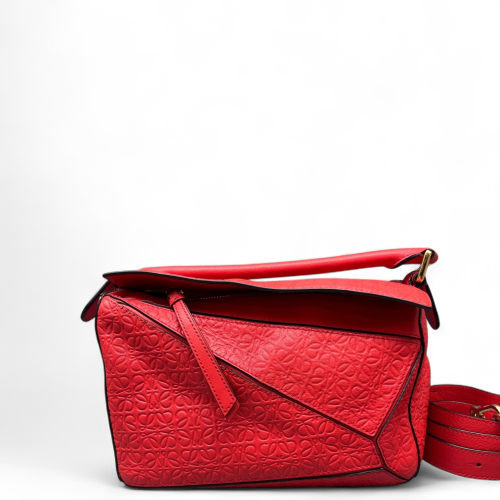Loewe Small Puzzle Anagram Debossed Calfskin Calfskin Red