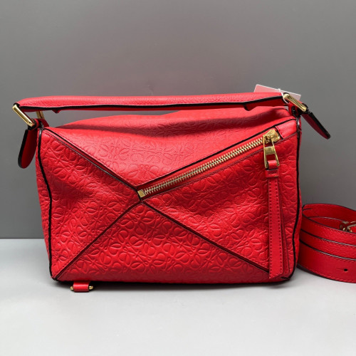 Loewe Small Puzzle Anagram Debossed Calfskin Calfskin Red