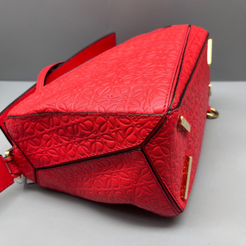 Loewe Small Puzzle Anagram Debossed Calfskin Calfskin Red