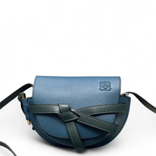 Loewe Mini Gate Grained Calfskin Suede Dark Blue Dark Green