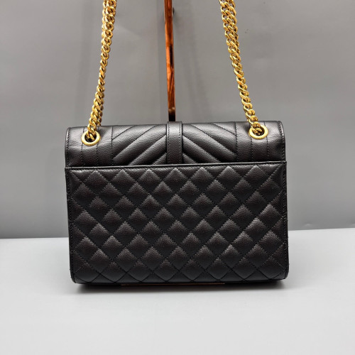 Yves Saint Laurent Medium Envelope Chain Wallet Shiny Caviar Calfskin Black