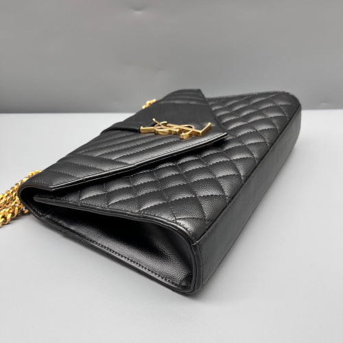 Yves Saint Laurent Medium Envelope Chain Wallet Shiny Caviar Calfskin Black