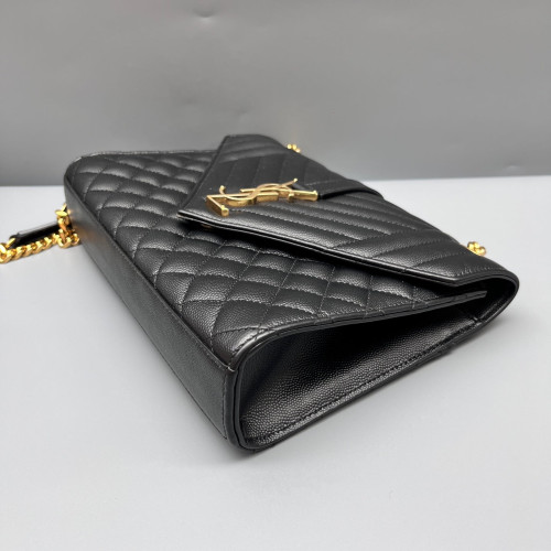 Yves Saint Laurent Medium Envelope Chain Wallet Shiny Caviar Calfskin Black