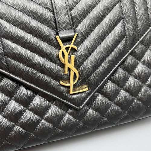 Yves Saint Laurent Medium Envelope Chain Wallet Shiny Caviar Calfskin Black