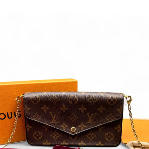Louis Vuitton Pochette Felicie Chain Wallet Monogram Brown Burgundy
