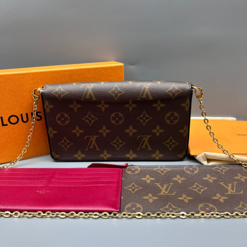 Louis Vuitton Pochette Felicie Chain Wallet Monogram Brown Burgundy