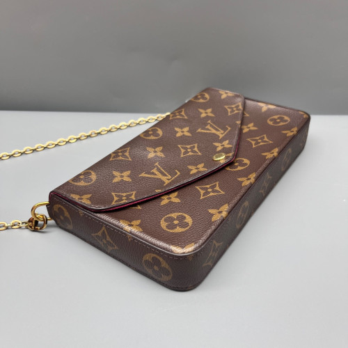 Louis Vuitton Pochette Felicie Chain Wallet Monogram Brown Burgundy