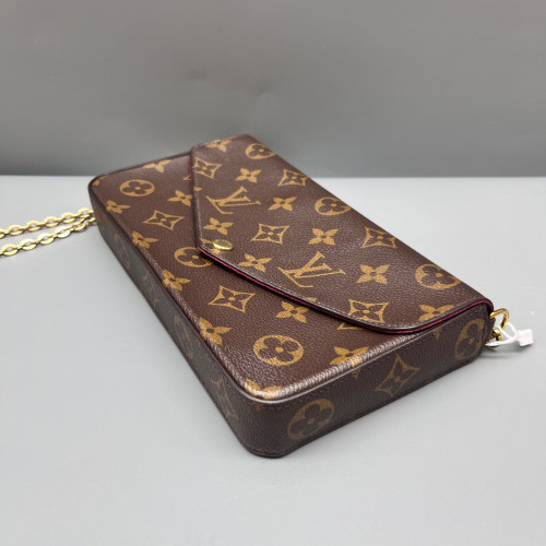 Louis Vuitton Pochette Felicie Chain Wallet Monogram Brown Burgundy