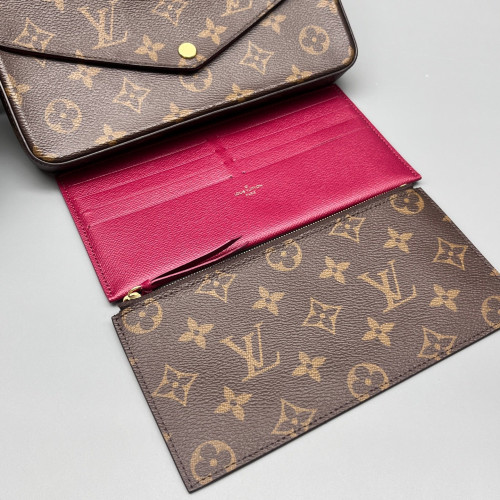 Louis Vuitton Pochette Felicie Chain Wallet Monogram Brown Burgundy