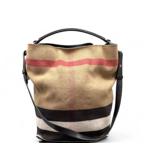 Burberry Medium Ashby Bucket Bag House Check Calfskin Beige Black Red