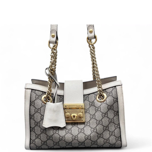 Gucci Small Padlock Tote GG Supreme Monogram Calfskin White Grey