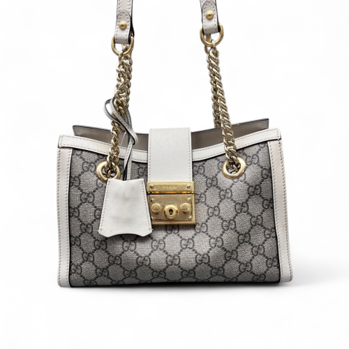 Gucci Small Padlock Tote GG Supreme Monogram Calfskin White Grey
