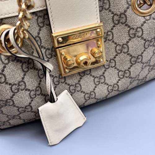 Gucci Small Padlock Tote GG Supreme Monogram Calfskin White Grey