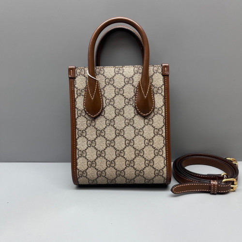 Gucci Mini Interlocking G Tote GG Supreme Monogram Calfskin Brown Beige