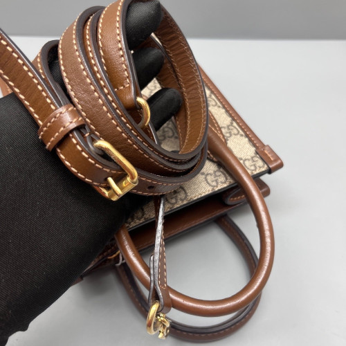 Gucci Mini Interlocking G Tote GG Supreme Monogram Calfskin Brown Beige