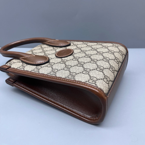 Gucci Mini Interlocking G Tote GG Supreme Monogram Calfskin Brown Beige