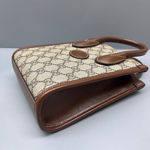 Gucci Mini Interlocking G Tote GG Supreme Monogram Calfskin Brown Beige