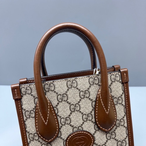 Gucci Mini Interlocking G Tote GG Supreme Monogram Calfskin Brown Beige