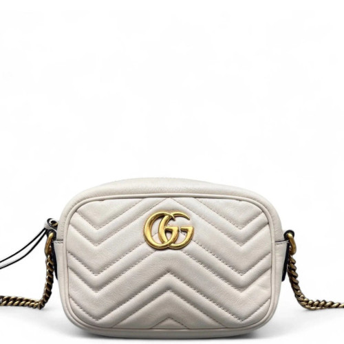 Gucci Chevron Mini GG Marmont Chain Shoulder Bag Calfskin White Gucci Chevron Mini GG Marmont Chain Shoulder Bag Calfskin White
