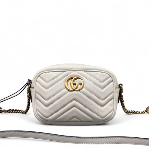 Gucci Chevron Mini GG Marmont Chain Shoulder Bag Calfskin White Gucci Chevron Mini GG Marmont Chain Shoulder Bag Calfskin White