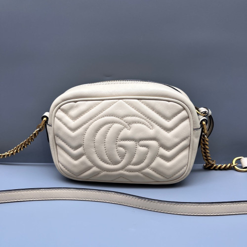 Gucci Chevron Mini GG Marmont Chain Shoulder Bag Calfskin White Gucci Chevron Mini GG Marmont Chain Shoulder Bag Calfskin White