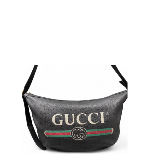 Gucci Halfmoon Print Hobo Grained Calfskin Black Green Red Gucci Halfmoon Print Hobo Grained Calfskin Black Green Red