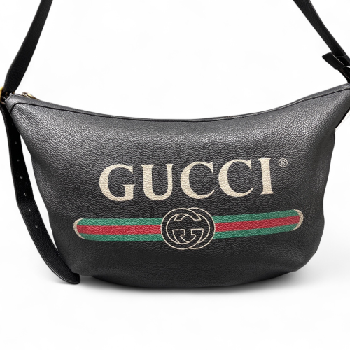 Gucci Halfmoon Print Hobo Grained Calfskin Black Green Red Gucci Halfmoon Print Hobo Grained Calfskin Black Green Red