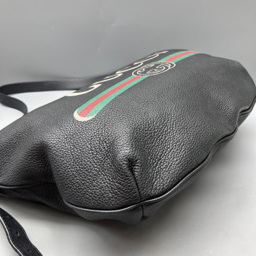 Gucci Halfmoon Print Hobo Grained Calfskin Black Green Red Gucci Halfmoon Print Hobo Grained Calfskin Black Green Red