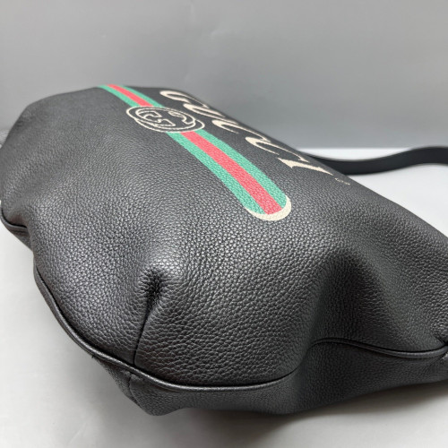 Gucci Halfmoon Print Hobo Grained Calfskin Black Green Red Gucci Halfmoon Print Hobo Grained Calfskin Black Green Red